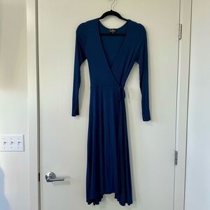 Lulu's Blue Long Sleeve Wrap Dress